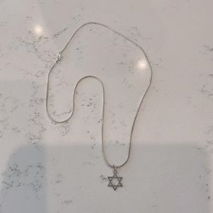Silver Star of David Pendant on Silver Cord Chain, 22” Long